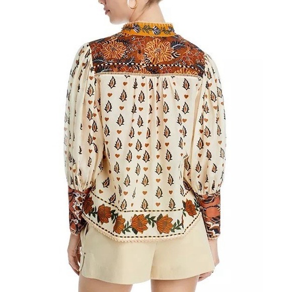 FARM Rio Ainika Cotton Floral Blouse.Beige Cream. Sz XS $198. NWOT - Picture 15 of 16